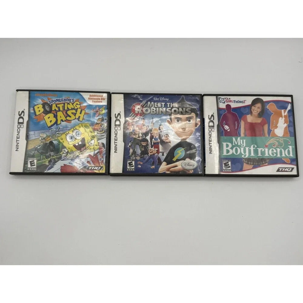 Nintendo DS 3 Game Lot w Cases SpongeBob Boating Bash Meet Robinsons Boyfriend
